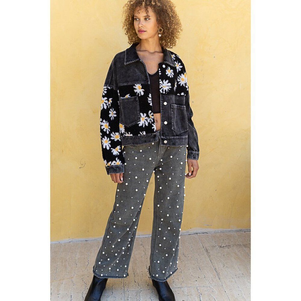 POL CLOTHING Daisy Corduroy Jacket Women New Black Button Down Sherpa FWT369 - Picture 7 of 8